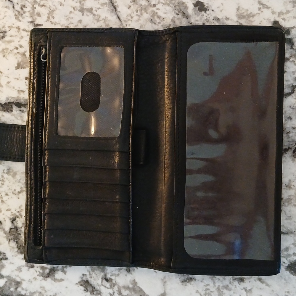 Vintage 90s Fossil Black Leather Wallet Checkbook Holder - Picture 8 of 11
